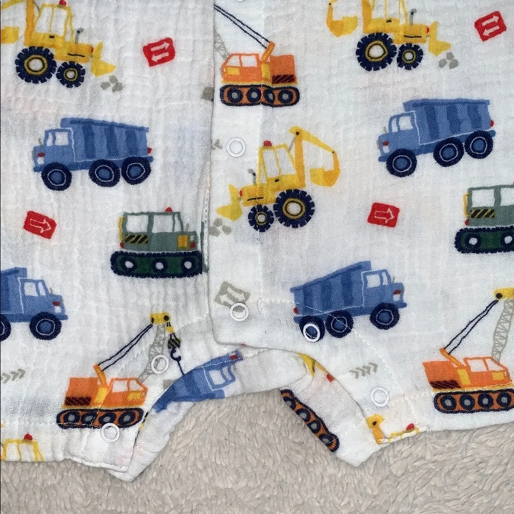 NWT Angel Dear Construction Dolman Henley Shortall Romper Organic Cotton 18-24M